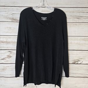 Chico's Button Detail V-Neck Modal Tunic Size XL Black